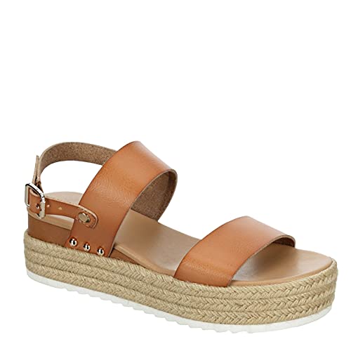 XAPPEAL Amelia - Women's Open Toe Ankle Buckle Strap Casual Platform Espadrille Sandals Brown, Size 10.0 Medium Width