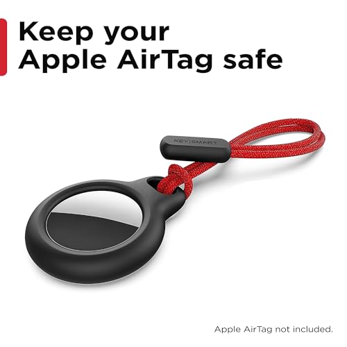 KeySmart AirClip Apple Airtag Keychain Holder - Twist and Lock Air Tag Holder, Includes Loop Strap and Black Key Ring (Black, 1 Pack)