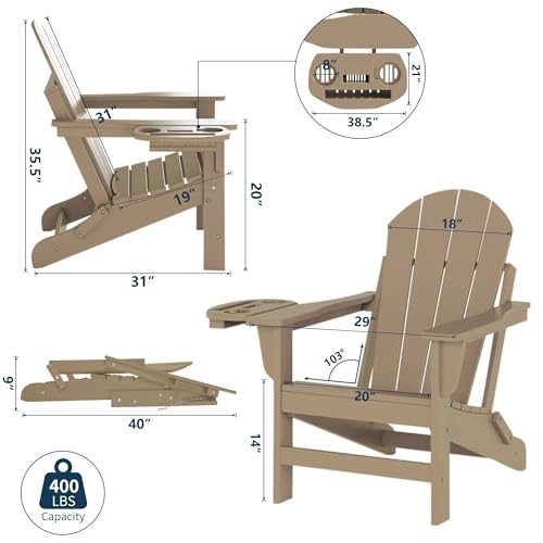 NAVINE Adirondack Chair, HDPE Folding Adirondack Chair with Multifunctional Cup Holder, Weather Resistant Fire Pit Chair for porches, patios, patios, poolsides, Decks.