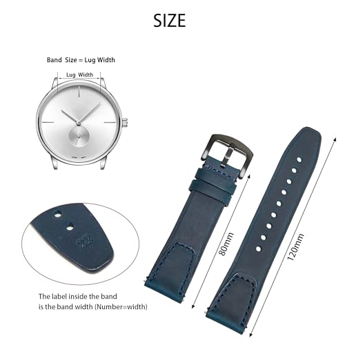 Jeereal Quick Release | Leather Watch Bands | Leather Watch Straps for Men Women- 18mm 20mm 22mm 24mm (18mm, Blue)