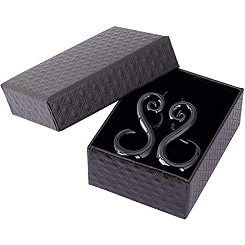 YOFANST 2pcs Glass Ear Tapers Plugs Handmade Spiral Gauges Piercing Jewelry, Black Twist 0G
