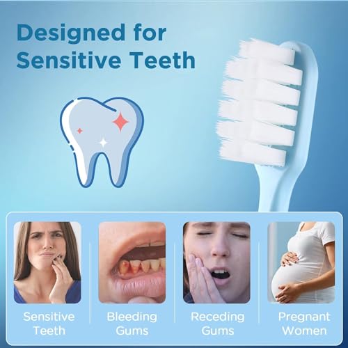 Oralphi Extra Soft Toothbrush for Sensitive Gums, Wide Head Soft Bristle Toothbrush with 10000 Soft Flossing Micro Nano Bristles for Adults, Pregnant Women, Elderly, Braces with 2 Travel Case(4 Pack)