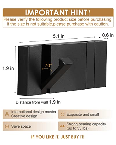2 Pack,Waterproof Black Towel Hooks,Foldable Towel Hooks for Bathrooms,Modern Coat Hooks,Black Robe Hooks,Bathroom Modern Hooks,Free Perforated,Bathroom Towel Hooks,Towel Door Hooks,Also for Kitchen.