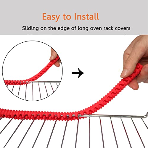 LeeYean Oven Guards for Racks - 4 Pack Heat Resistant Silicone Rack Protectors Shields, Protect Against Burns and Scars, Kitchen Gadgets & Accessories 14 Inches Long (Red)
