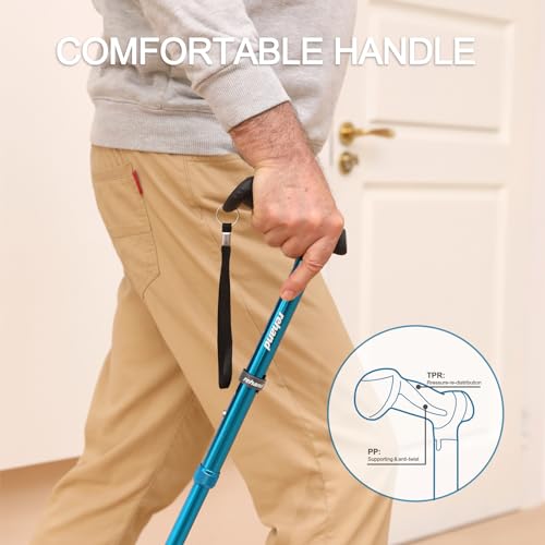 REHAND Walking Cane for Men & Women - Foldable, Adjustable, Lightweight, Self Standing Pivot Walking Cane, Soft Handle Grip, with Travel Bag, Walking Sticks for Seniors & Adults (Black)