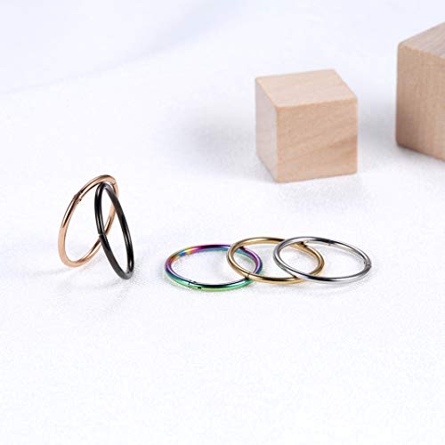 Lantine 5 Pcs 6mm Small Nose Rings Hoops for Women Set 316L Surgical Steel Septum Rings Rook Daith Tragus Piercing Jewelry Hinged Cartilage Gold Hoop Earrings 20G