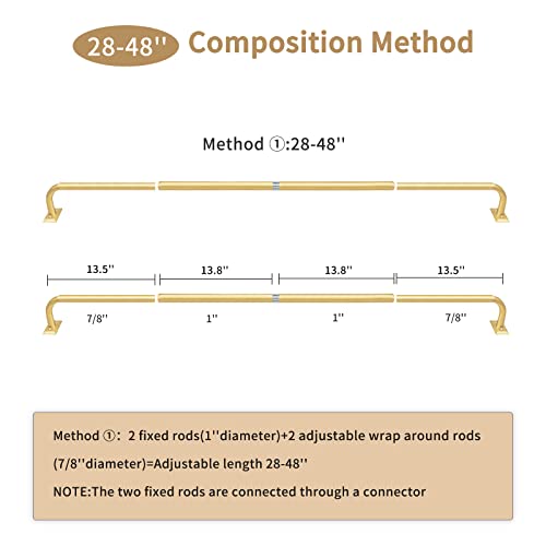 ZYRW Gold Wrap Around Curtain Rod for Windows 28-48 Inches, Room Darkening Drapery Rod, Heavy Duty Blackout Curtain Rod, Modern Decorative Curtain Rod, Gold