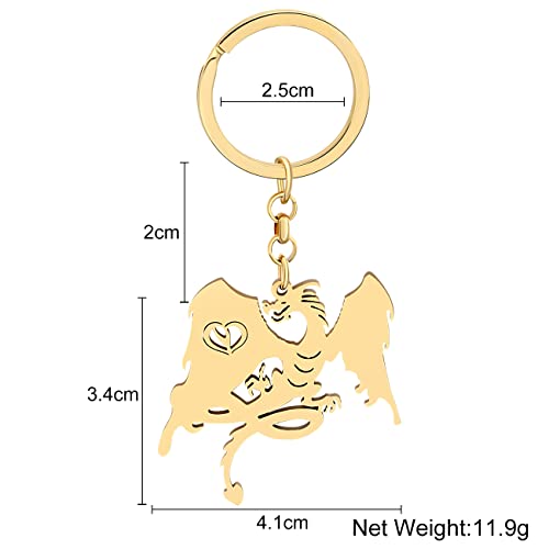 LONYOO Funny Dragon Keychain Wallet Car Key Ornament Stainless Steel Fantasy Dinosaur Keyring Charms for Women Girls Gifts (Gold B)
