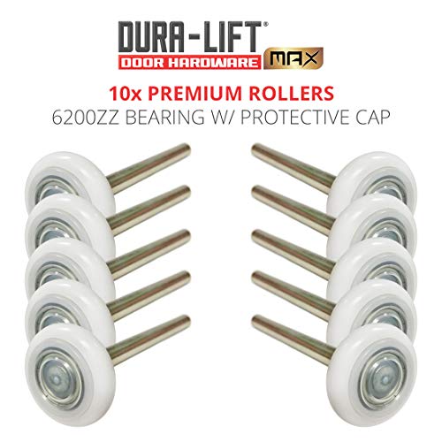 DURA-LIFT Ultra-Life MAX 2" Sealed 6200ZZ Bearing Nylon Garage Door Roller, 4" Stem, Pack of 10