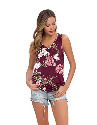 Feiersi Women's Summer Sleeveless V-Neck T-Shirt Casual Tank Tops Basic Blouse Shirts(Floral Multiple Blue,Small)