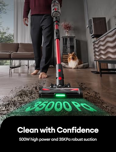 Ultenic Cordless Vacuum Cleaner, 500W/35Kpa Powerful Suction with 180°Bendable Wand, Anti-Tangle Brush, 60Mins Runtime, LED Display, Stick Vacuum Cleaner for Hard Floor/Carpet/Pet Hair, U16 Flex