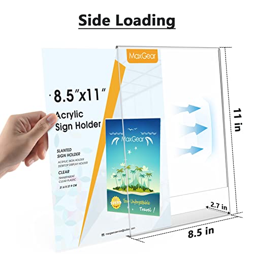 MaxGear 6Pack Acrylic Sign Holder 8.5 X 11, Plastic Sign Holder Plastic Paper Holder With Vertical Slanted Back Clear Picture Photo Frames Display Stand Flyer Document Holder for Office Desktop