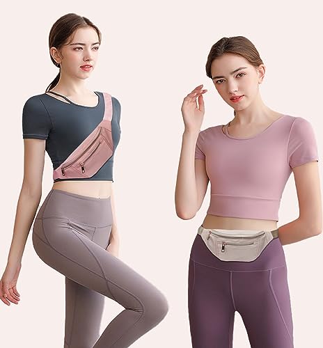 Fashionable Fanny Pack Crossbody for Women,Waist Bag Pack,Belt Bag for Travel Walking Running Hiking Cycling,Easy Carry Any Phone,Wallet (Beige,Gold zipper)