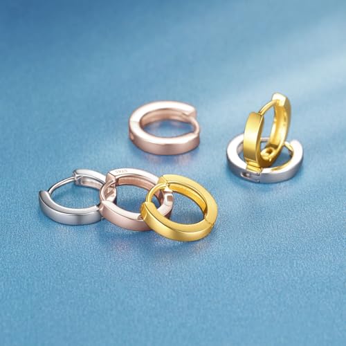 ChicSilver Women Spike Earrings Rose Gold Gold Plated Small Hoop Hypoallergenic Huggie Earrings Sterling Silver Plated Round Sleeper Earrings