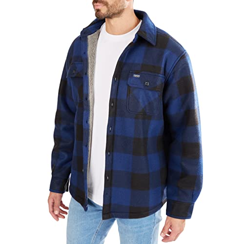 Smith's Workwear Men's Sherpa-Lined Plaid Fleece Shirt Jacket, Blue/Black-503, M