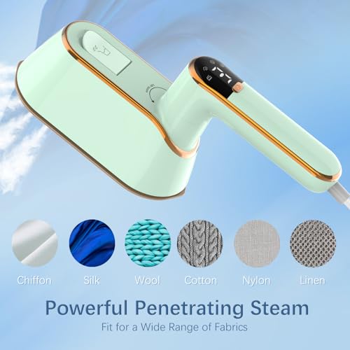Portable Travel Steamer Iron for Clothes with LCD Display - 4 Mode Handheld Mini Clothing Steam Iron, 1200W Small Garment Steamer, Hand Held Fabric Steamer for Home, Dorm, Travel (120V ONLY)(Green)