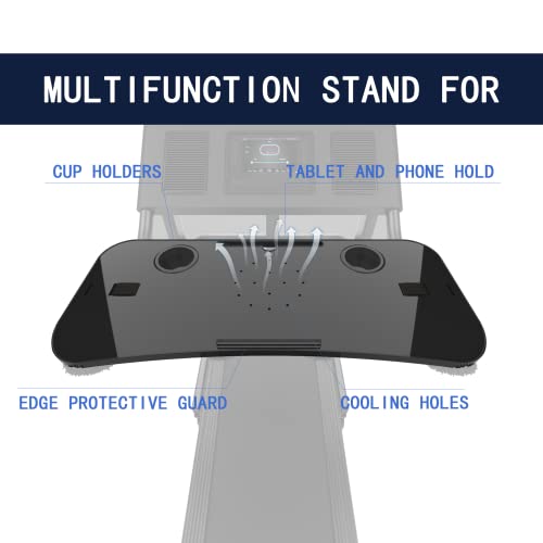 Qsxou Treadmill Desk Attachment, 36 Inches Tread Tray Workstation Handlebars Platform with Laptop Holder, Cup Tablet Holder, Ergonomic Stand with Cooling Holes(Black)