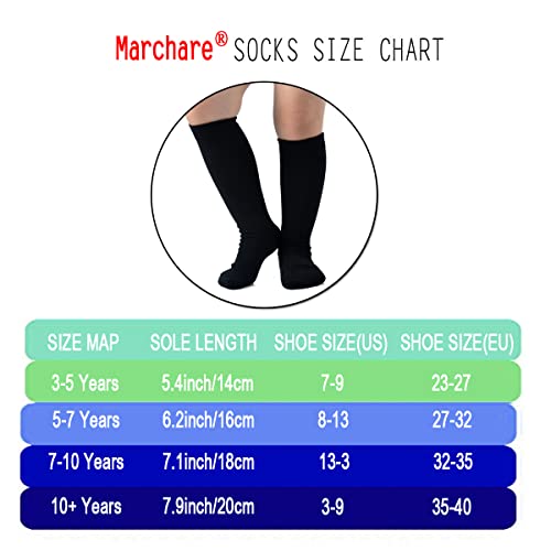 Marchare Girls Knee High Socks Kids Boys School Uniform Seamless Ribbed Cotton Socks Stockings White 3 Pack