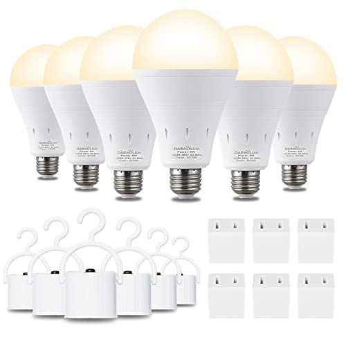DABAOLUM 4 Pack Rechargeable Emergency Light Bulbs, Battery Powered LED Light Bulb 3000K Warm E26 120 Volt 9W 60W Equivalent with 1200mAh for Home Power Outage Camping Hurricane