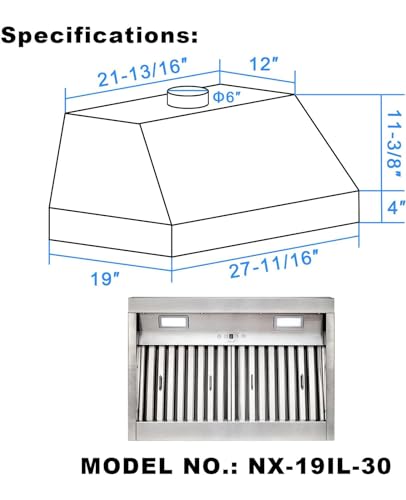 Akicon Range Hood Insert 30 Inch, Ultra Quiet, Powerful Suction Built-in Kitchen Vent Hood, Stainless Steel Ducted Stove Hood with Dimmable LED Lights, 3-Speed 600CFM