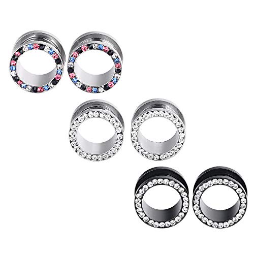 YOFANST 6pcs Stainless Steel Clear Gem Ear Tunnels CZ Ear Piercing Plugs Stretcher Expander 0g