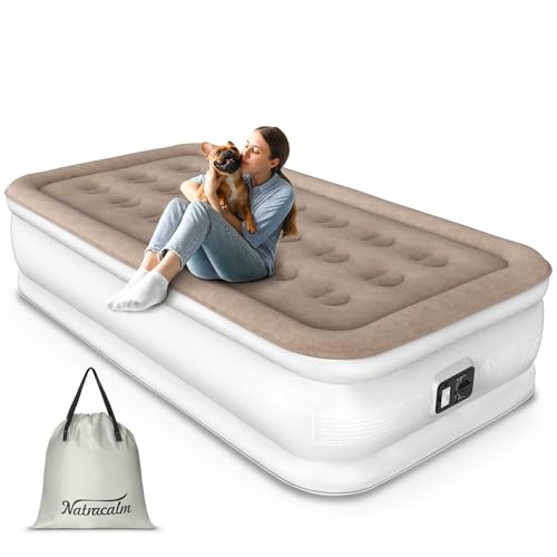 NatraCalm Twin Air Mattress with Built in Pump, Blow up Mattress in Fast Self-Inflation/Deflation, Foldable Inflatable Mattress for Camping & Home, Portable Waterproof Airbed, colchon inflable