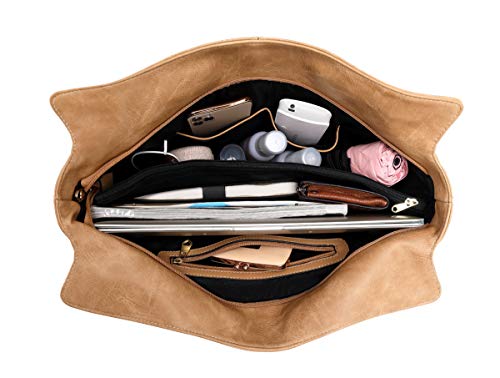 Women Tote Bag Handbags PU Leather Fashion Hobo Shoulder Bags with Adjustable Shoulder Strap (M, Apricot)