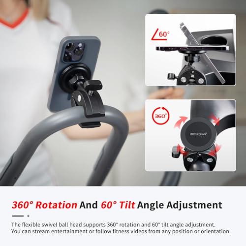 Phone Holder Mount Magnetic Accessories: Fitness Equipment Gym Motorcycle Handlebar, Exercise Bike, Treadmill, Stroller, Cart, for Magsafe iPhone 16 15 14 13 12 Plus Pro Max & All Phone Stand Clamp