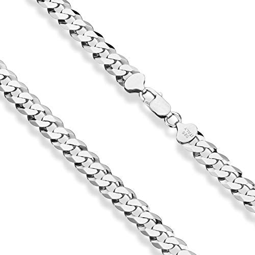 Miabella Italian Solid 925 Sterling Silver 9mm Diamond-Cut Cuban Link Curb Chain Necklace For Men, Made in Italy (Length 20 Inches)