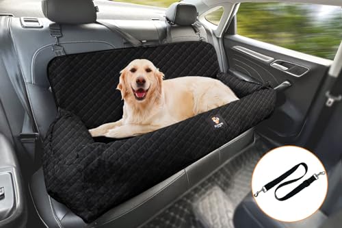 Dog Car Seat for Large Dog Under 100LBS,Dog Car Bed Pet Booster Back Seat Removable Washable Pet Travel Safety Car Seat with Safety Tethers/Storage Pocket,Only for Car Back Seat(Black)