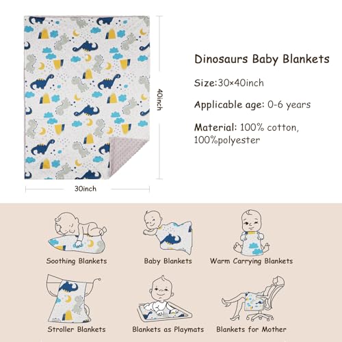 BQUBO Baby Blankets Unisex Boys Girls Nursery Soft Double Layer Printed Bed Throws with Dotted Fleece Blankets for Newborns Toddler Bed Blanket Stroller Crib Shower Gift Cartoon Dinosaurs 40 * 30 Inch