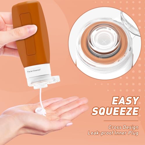 Redfly Travel Bottles for Toiletries, 3oz Tsa Approved Travel Size Containers, BPA Free Leak Proof Travel Containers for Toiletries, Refillable Travel Accessories for Shampoo Conditioner Apricot