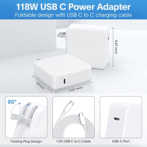 Mac Book Pro Charger - 118W USB C Fast Charger Power Adapter Compatible with USB C Port MacBook Pro/MacBook Air 16 15 14 13 Inch, New iPad Pro and All USB C Device, Included 6.6ft USB C Charge Cable