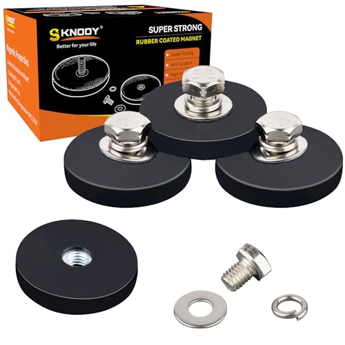 4 Pack Strong Rubber Coated Magnets with 1/4-20 Male Threaded Stud, Heavy Duty Neodymium Magnet, Powerful Magnet Mounting Base for Camera Light Bar Iron Tools Mirror Equipments