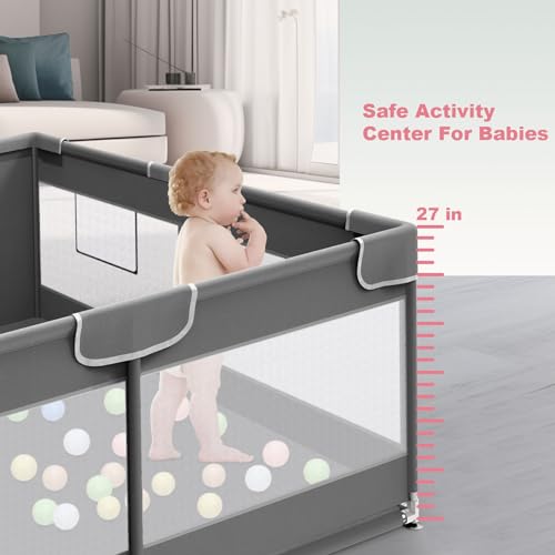 Baby Playpen for Babies and Toddlers 50 x 50 inch, Baby Play Yards Indoor & Outdoor, Sturdy Safety Baby Play Pen with Soft Breathable Mesh, Baby Fence