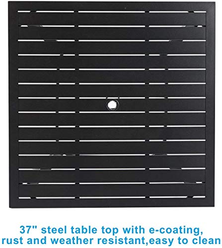 MFSTUDIO 5 PCS Metal Outdoor Patio Furniture Dining Set, 4 Metal Swivel Chairs and Square Dining Table with Umbrella Hole, Black