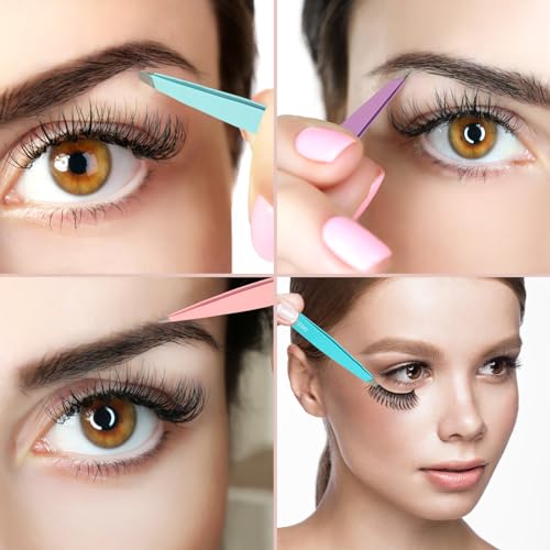SWEET VIEW 7pcs Eyebrow Tweezers Set for Women Precision Plucker with Brow Scissors & Razor & Spoolie for Facial, Chin,Brow, Splinter and Ingrown Hair