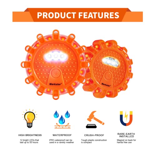 Markstor LED Road Flares 3 Pack Roadside Emergency Car Kit, Road Safety Flare Light USB Rechargeable (lithium battery),Safety Beacon Warning Light | 9 Flash Modes,With Magnet & Hook