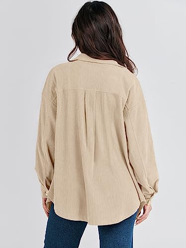 ANRABESS Womens Corduroy Shacket Button Down Shirts Oversized Long Sleeve Casual Cardigan Jacket 2024 Fall Fashion Clothes Green Medium