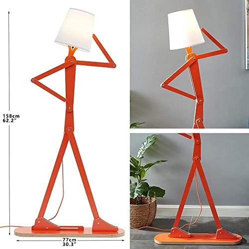 HROOME Cool Creative Floor Lamps Wood Tall Decorative Corner Reading Standing Swing Arm Light for Living Room Bedroom Office Farmhouse Kids Gift Idea- with LED Bulb (Oran Orange)