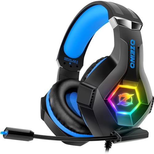 Ozeino Gaming Headset for Ps5, Ps4, PC with 7.1 Surround Sound, Gaming Headphones with Noise Cancelling Flexible Mic RGB Light Memory Earmuffs for Xbox Series X/S, PC, Mac, Laptop, Phone