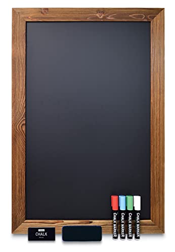 Better Office Products Magnetic Wall Chalkboard Sign, X Large Size 20" x 30", Rustic Wood Frame, Vertical or Horizontal Wall Mount, Includes 4 Chalk Markers + Chalk and Eraser,(Rustic Brown)