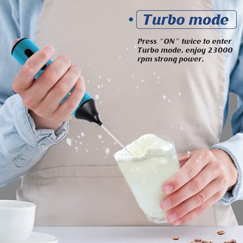 FoodVille MF05 Rechargeable Milk Frother USB Charging Handheld Foam Maker with Stainless Balloon Whisk for Cappuccino, Latte, Bulletproof Coffee, Keto Diet, Protein Powder, Matcha (Azure Blue)