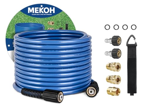 MEKOH 32ft Kink Resistant Pressure Washer Hose, 3500PSI 1/4" Power Washer Hose with M22 Brass Fitting, High Pressure Replacement Hose for Electric, Hose Extension for Car Wash, Patio & Garden Clean