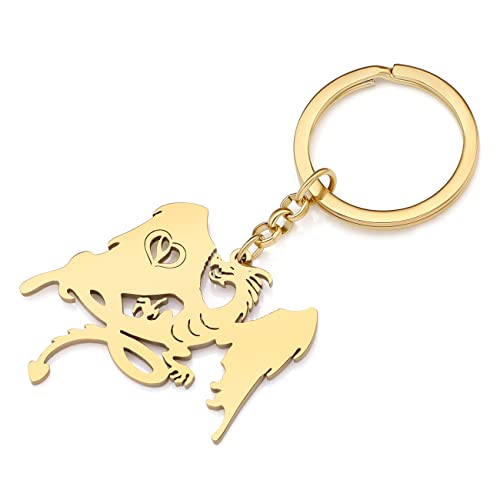 LONYOO Funny Dragon Keychain Wallet Car Key Ornament Stainless Steel Fantasy Dinosaur Keyring Charms for Women Girls Gifts (Gold B)