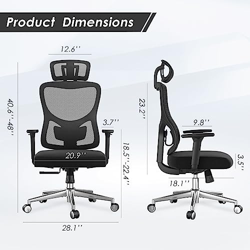 Soohow Ergonomic Mesh Office Chair, Computer Desk Chair Ergonomic, High Back Office Chair with Headrest, Adjustable Lumbar Support and 3D Armrests,Blue.