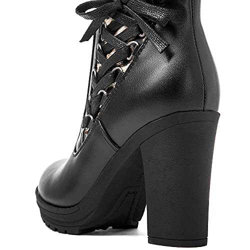 GLOBALWIN Black Platform Boots High Heel Chunky Boots For Women 5.5M