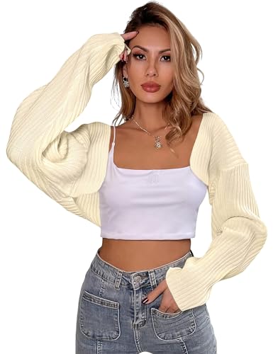 Womens Shrug for Dresses Long Sleeve Cropped Cardigan Open Frong Lightweight Knit Bolero Jackets(Green,S)