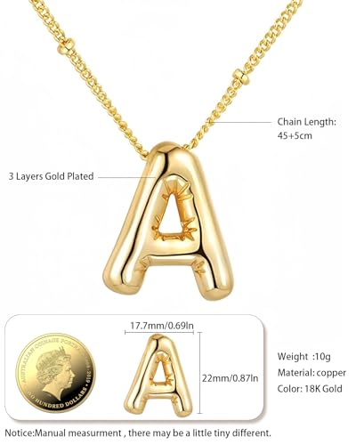 Chunyee Bubble Letter Necklace Gold for Women, 18k Gold Initial Necklaces for Women Dainty Letter Necklace With Gift Package, Ideal Jewelry Gifts for Women