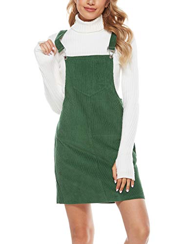 Tanming Women's Corduroy A Line Cute Jumper Pinafore Bib Overall Mini Dress Skirt (ArmyGreen-XS)